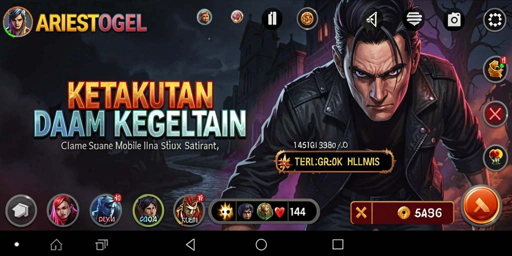 Screenshot menampilkan suasana mencekam dalam ARIESTOGEL dengan efek visual yang menakutkan.