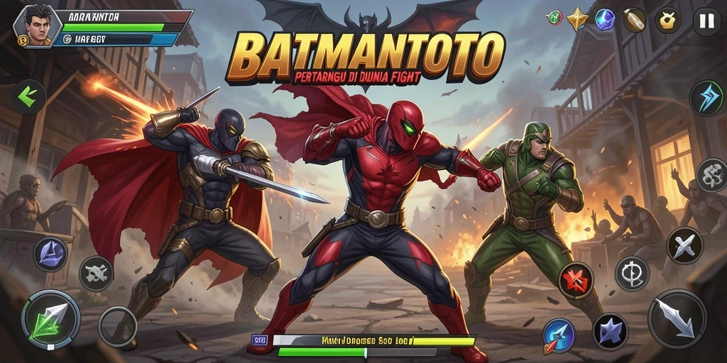 Screenshot menunjukkan aksi bertarung intens dalam BATMANTOTO.