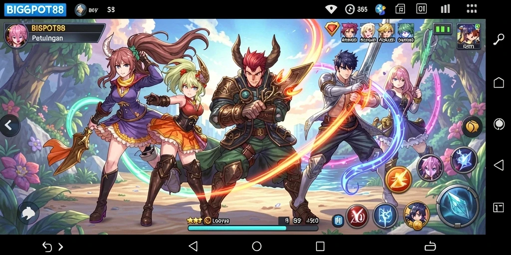 Tampilan menarik dari gameplay BIGPOT88 dengan karakter anime yang unik.