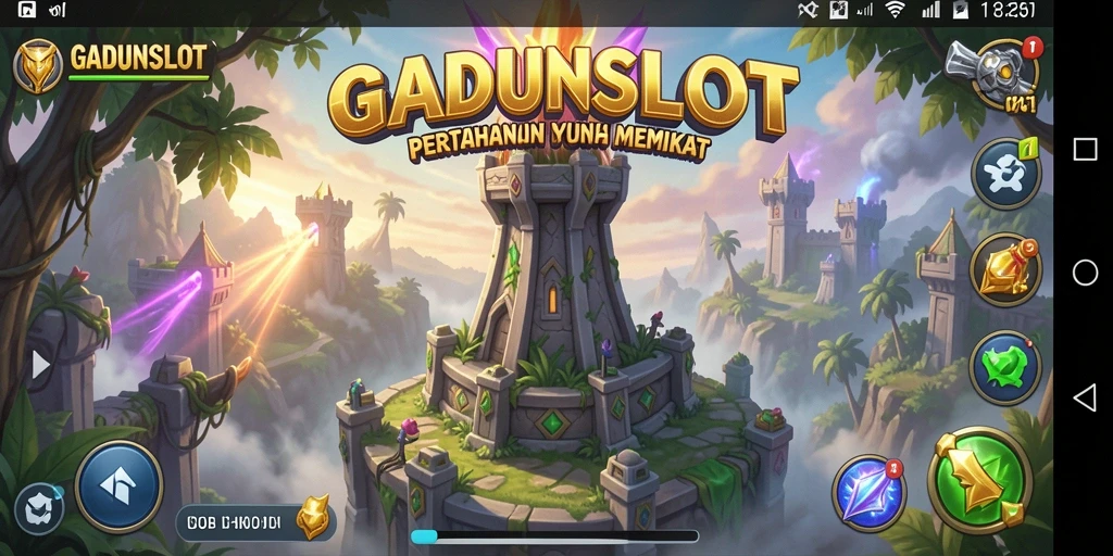 Tampilan gameplay GADUNSLOT dengan aksi Tower Defense yang intens.
