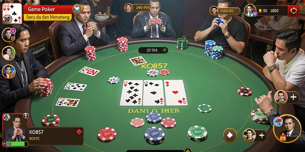 Screenshot gameplay KO857 menampilkan suasana Poker yang mendebarkan.