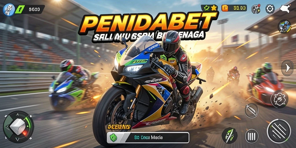 Tampilan gameplay balap motor yang mendebarkan di PENIDABET.