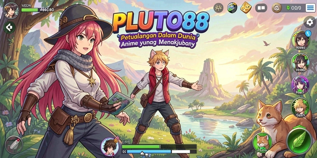 Screenshot gameplay PLUTO88 menunjukkan aksi seru para karakter Anime.