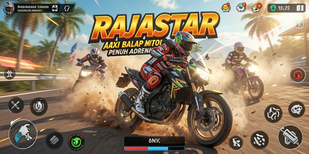 Tampilan gameplay balap motor di RAJASTAR yang cepat dan menegangkan.