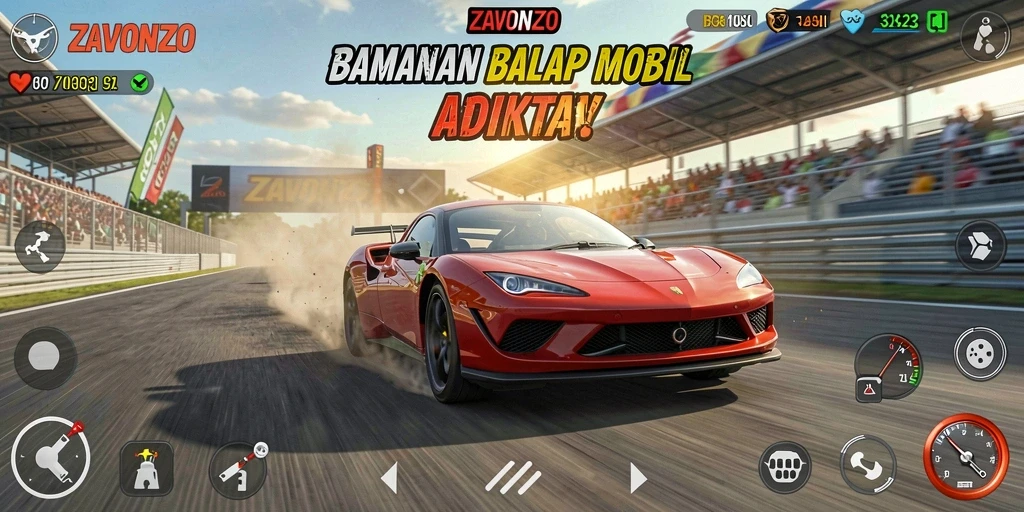 Screenshot gameplay ZAVONZO dengan aksi balap yang seru.